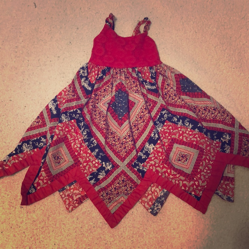 Red blue handkerchief style dress
